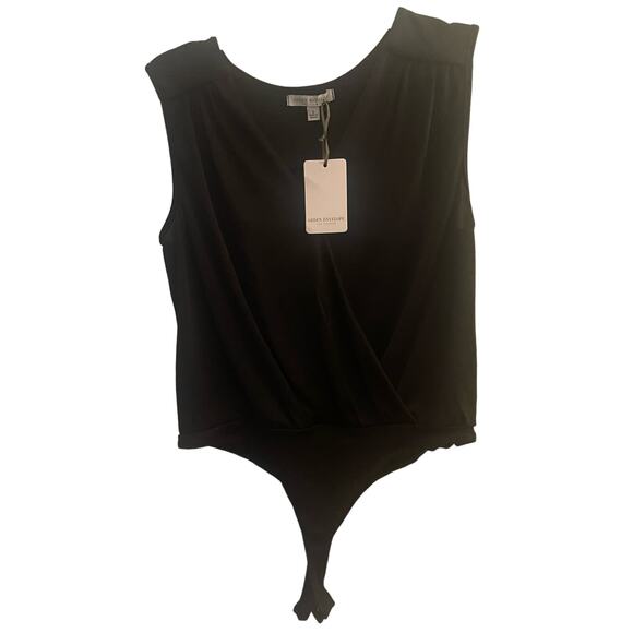 Green Envelope Draped Sleeveless Body suit Black, Size L, New With Tags, B41 - Picture 4 of 5